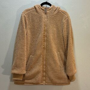 J Madison Expedition Sherpa Jacket Womens Size M Brown Teddy Hooded Zip Coat